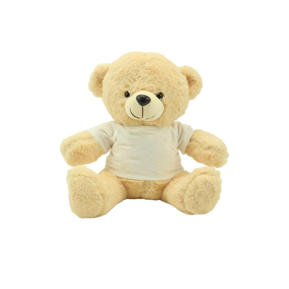 Promotional Teddy Bear Toys with Printable White Tshirt-Light Brown