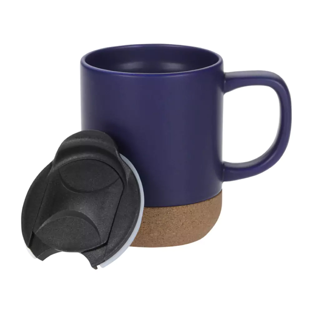 Ceramic Mugs with Lid and Cork Base 385 ml-Blue