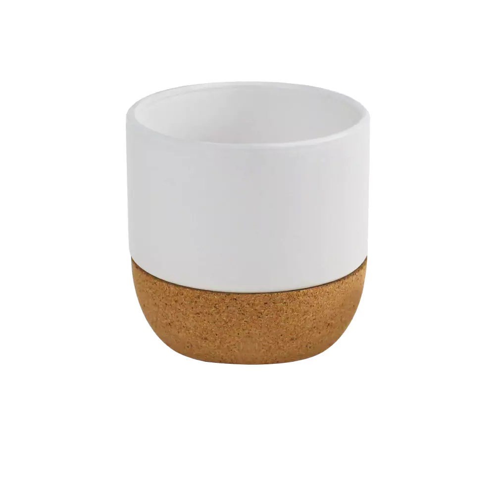 Ceramic Cup with Cork Base 6 oz Matte Finish-White