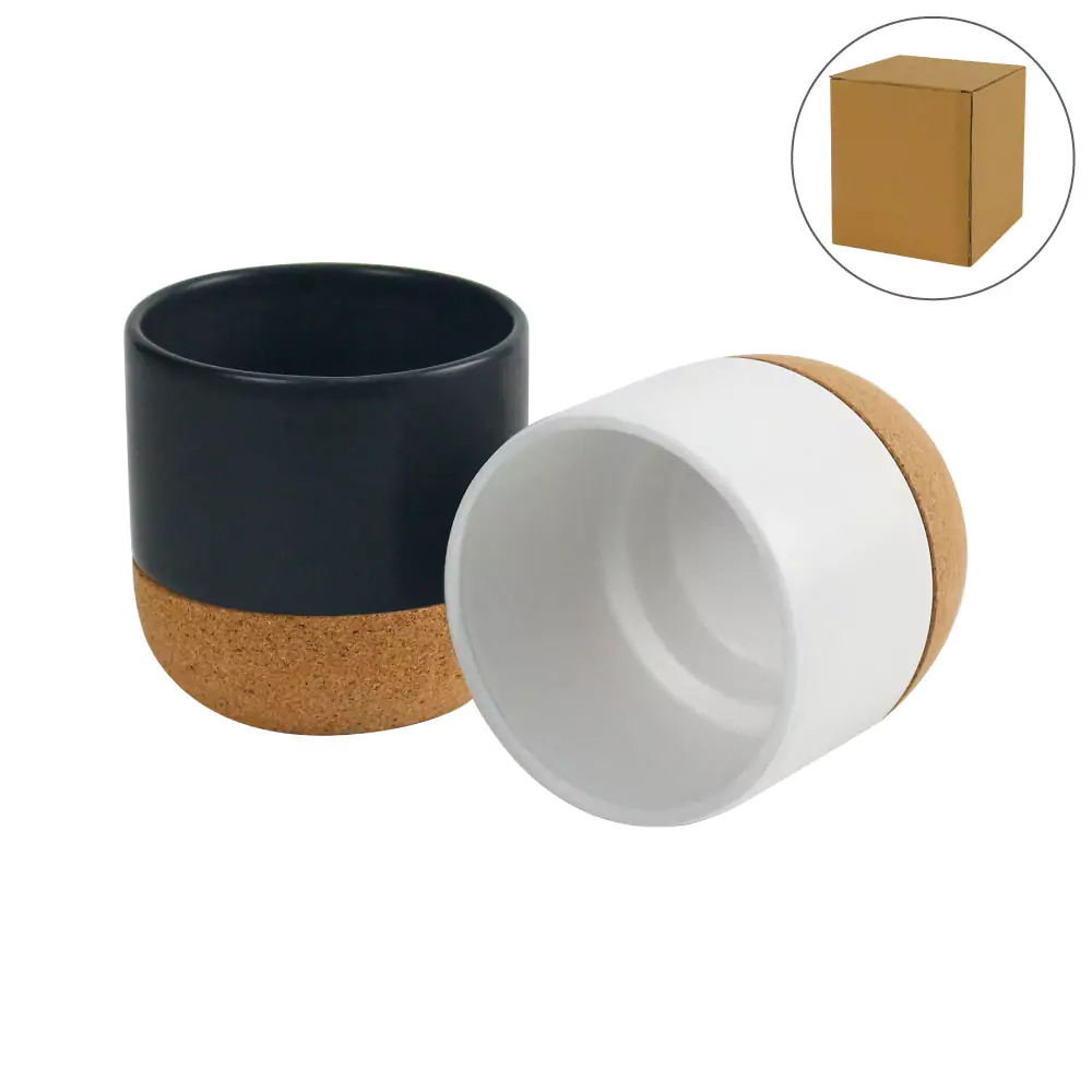 Ceramic Cup with Cork Base 6 oz Matte Finish-White