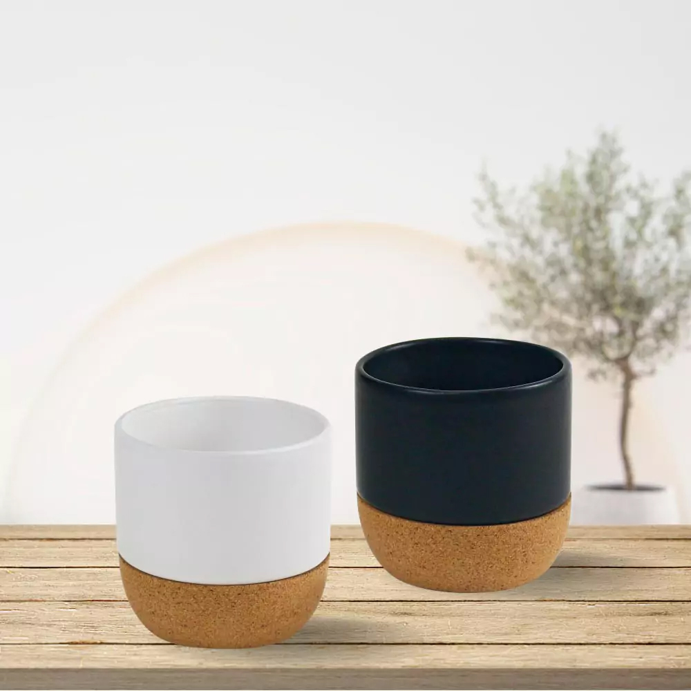 Ceramic Cup with Cork Base 6 oz Matte Finish-Black