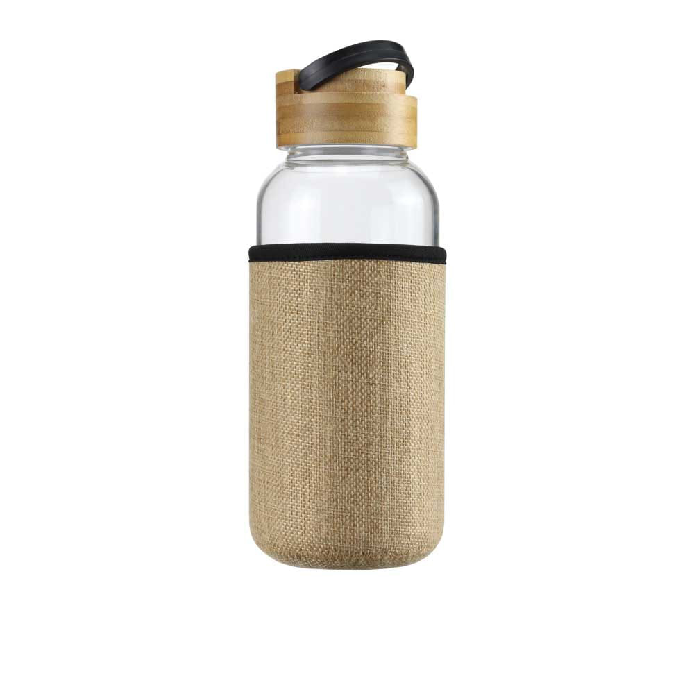 Glass Bottles with Bamboo Lid and Eco Sleeve, 1 liter