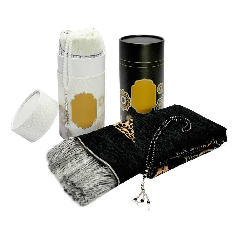 Prayer Mat with Tasbih in Tubular Box Best Ramadan Gifts-White