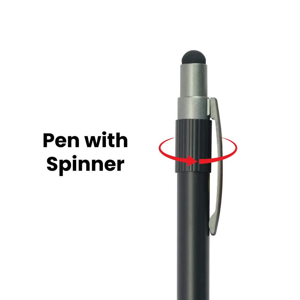 Stylus Metal Pens with Spinner – Push Button (Blue Ink)-White