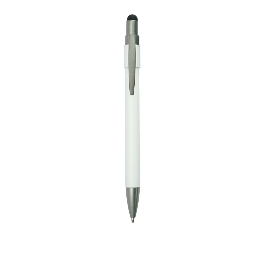 Stylus Metal Pens with Spinner – Push Button (Blue Ink)-White