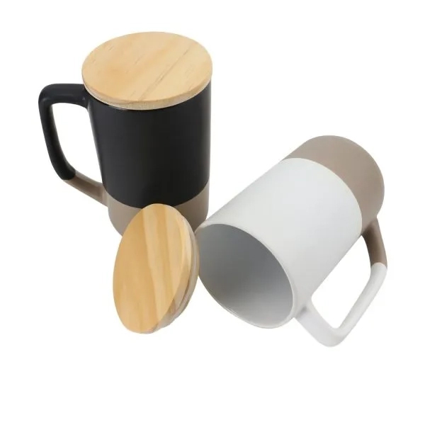 Two-toned Ceramic Mugs with Clay Bottom, Bamboo Lid - alternate view