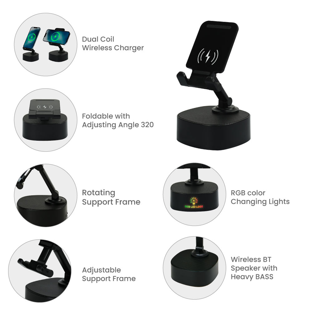 Wireless Fast Charger 15W with BT Speaker and RGB LED Logo - alternate view