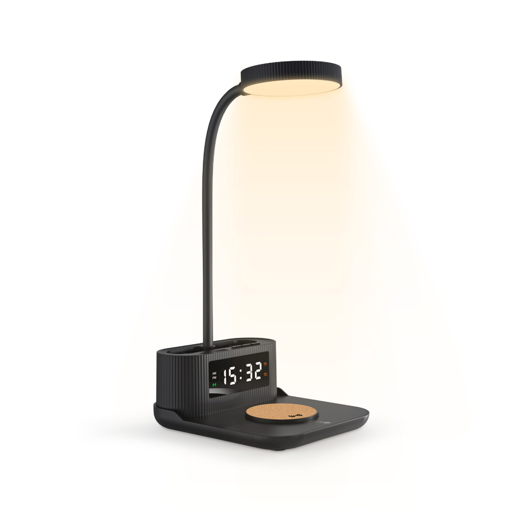 Desk Lamp with 15W Wireless Charger, Clock and Pen Holder - alternate view