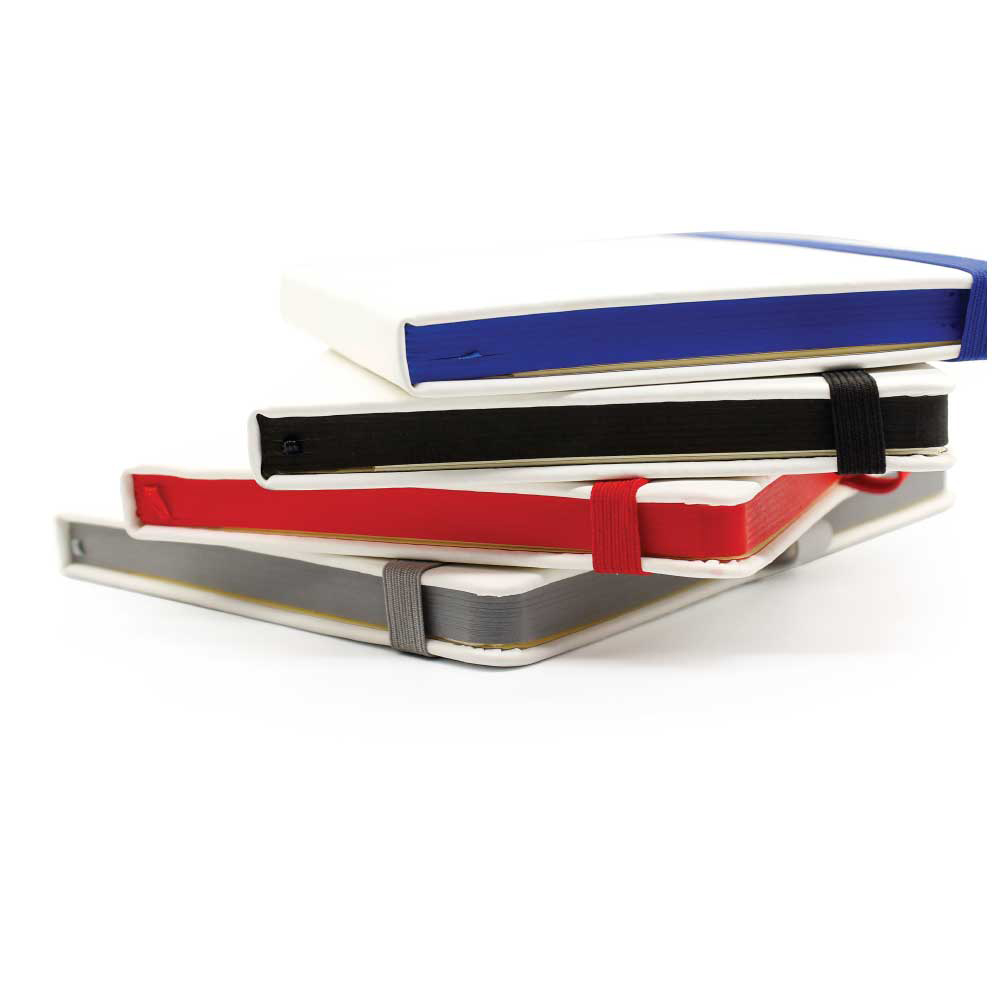 White PU Leather Cover A5 Notebooks Band Bookmark Loop - alternate view