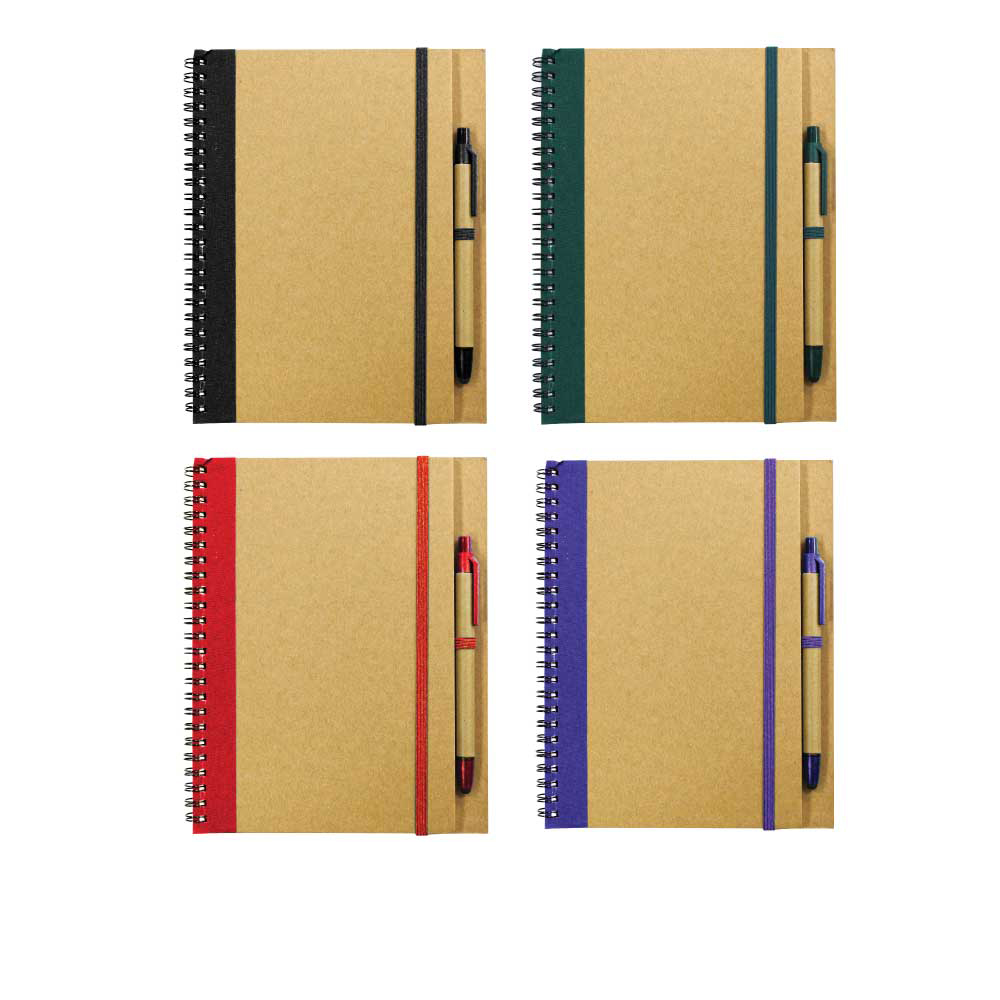 A5 Size Recycled Spiral Notebook with Stylus Pen & Elastic Band