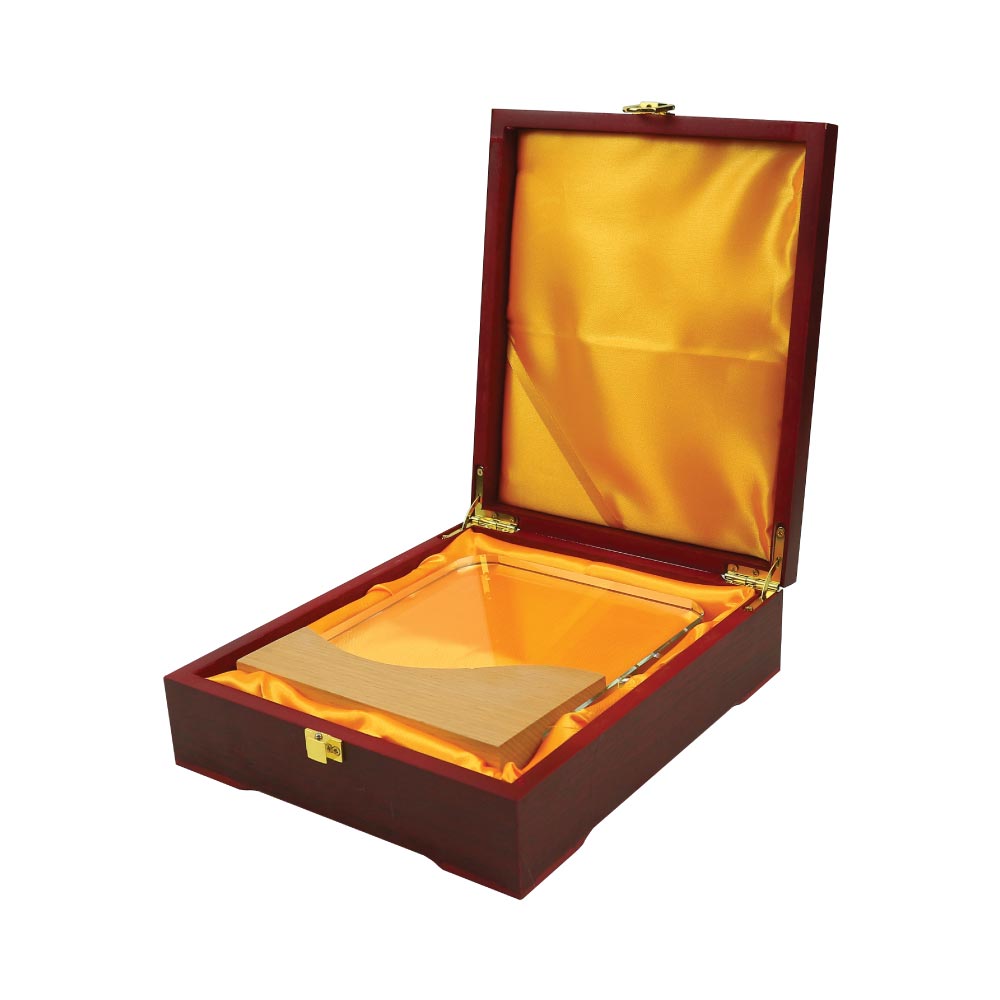 Square Crystal Awards with Wooden Base - alternate view