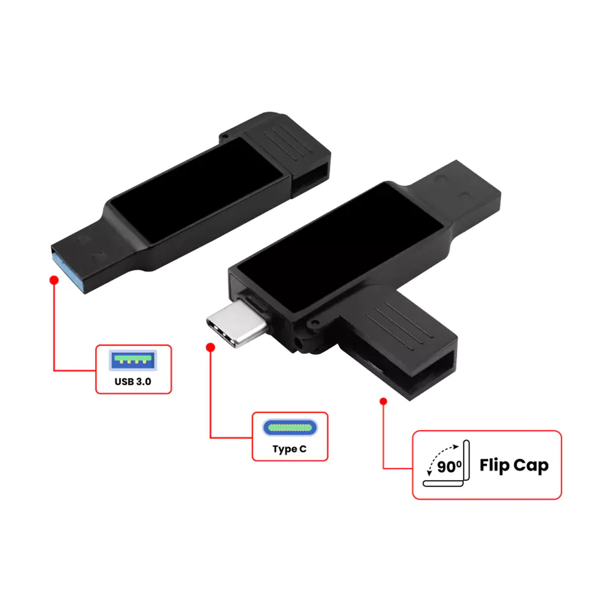 Black OTG USB with LED Logo 32GB V. 3.0 Type C - alternate view