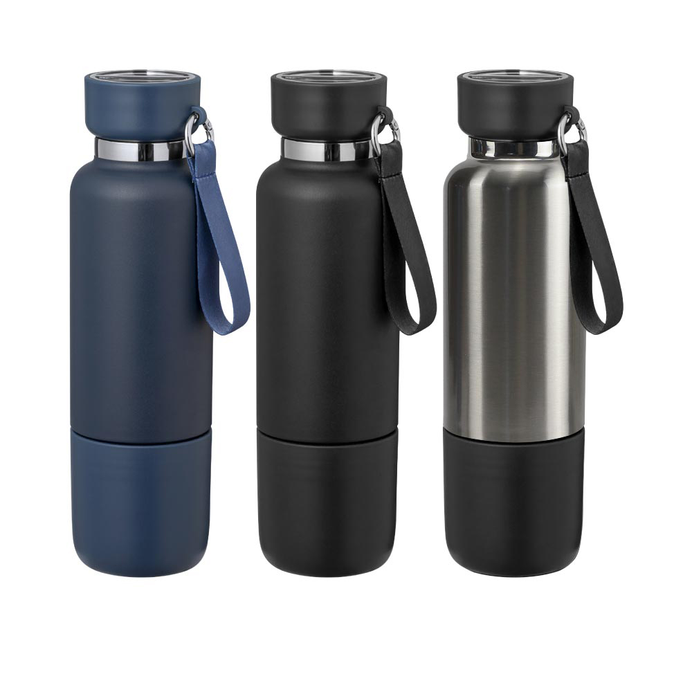 Multi-function stainless steel water Bottles with Double Wall, Base Cup, Lanyard, 500ml