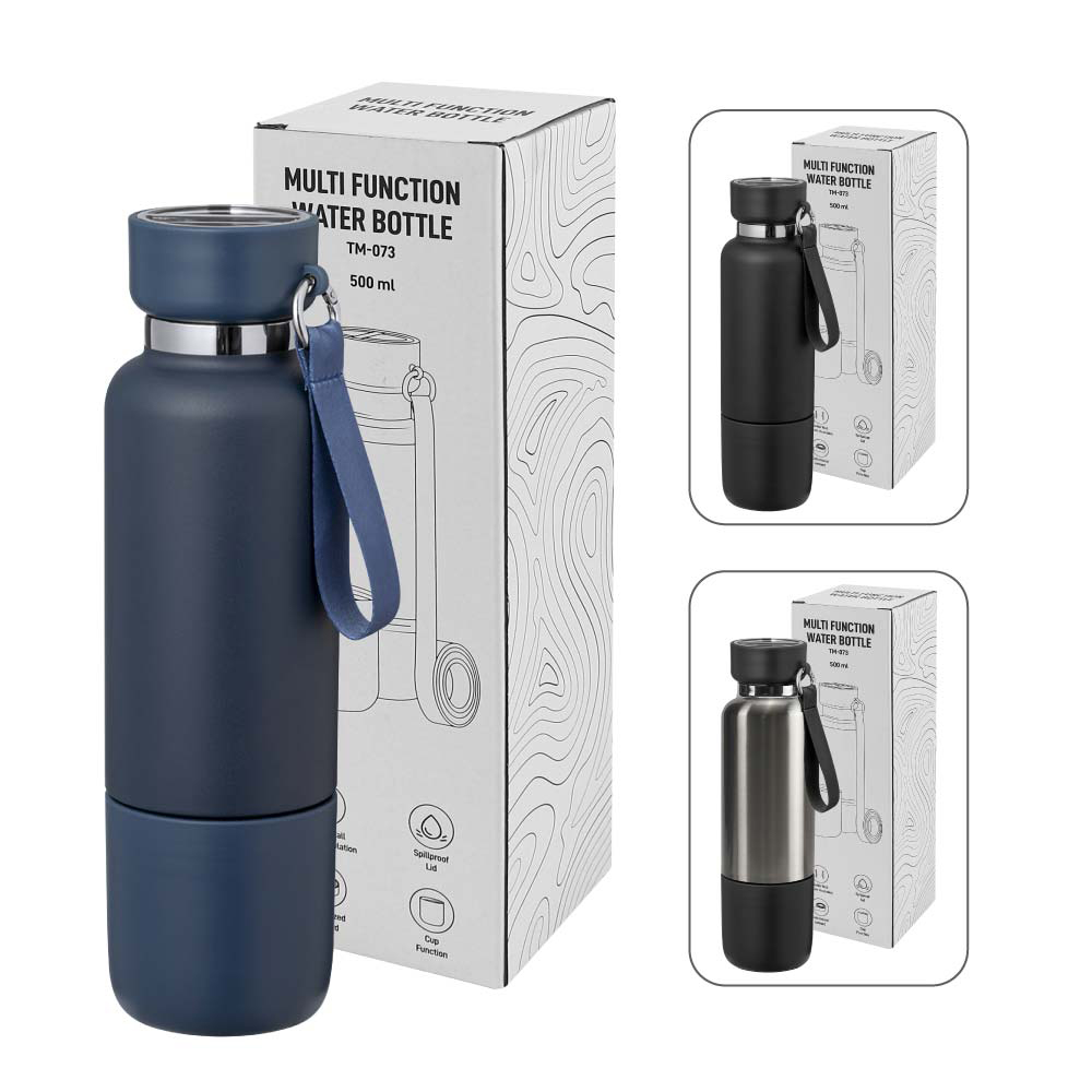 Multi-function stainless steel water Bottles with Double Wall, Base Cup, Lanyard, 500ml - alternate view
