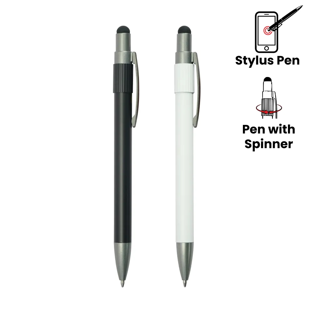 Stylus Metal Pens with Spinner – Push Button (Blue Ink)