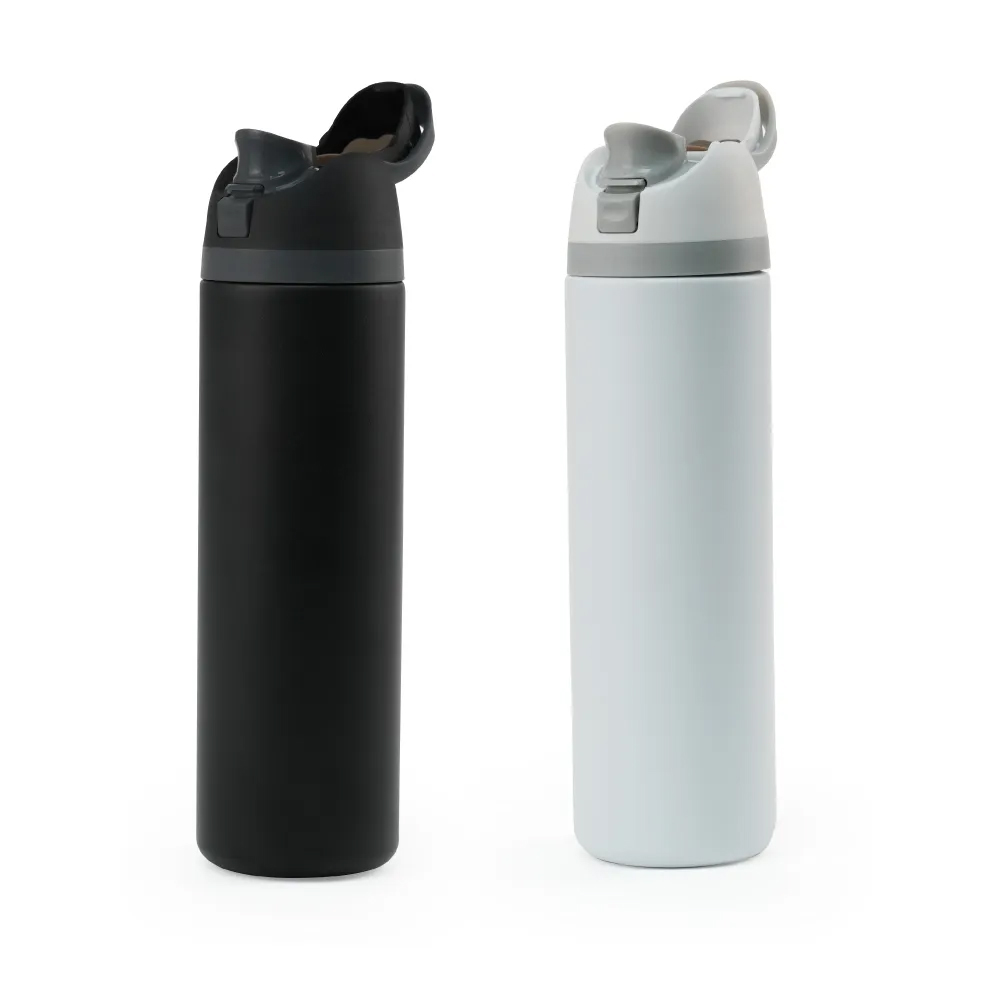 SS Bottles with Straw & Push Button Lid – Double-Wall Vacuum, 1Liter - alternate view