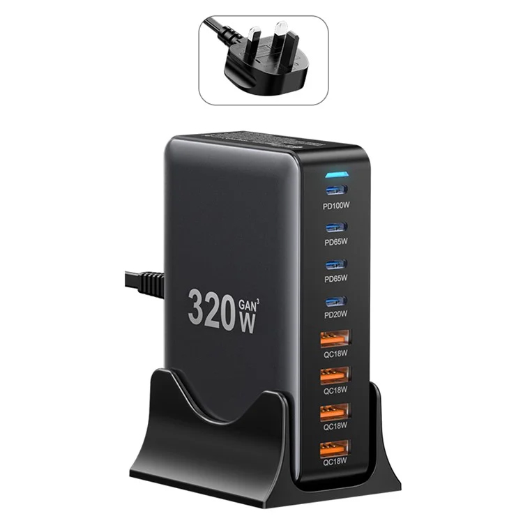 ESSAGER 320W GaN 4 USB + 4 Type-C Ports Desktop Charger