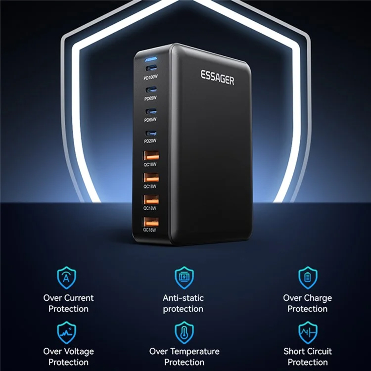 ESSAGER 320W GaN 4 USB + 4 Type-C Ports Desktop Charger - alternate view
