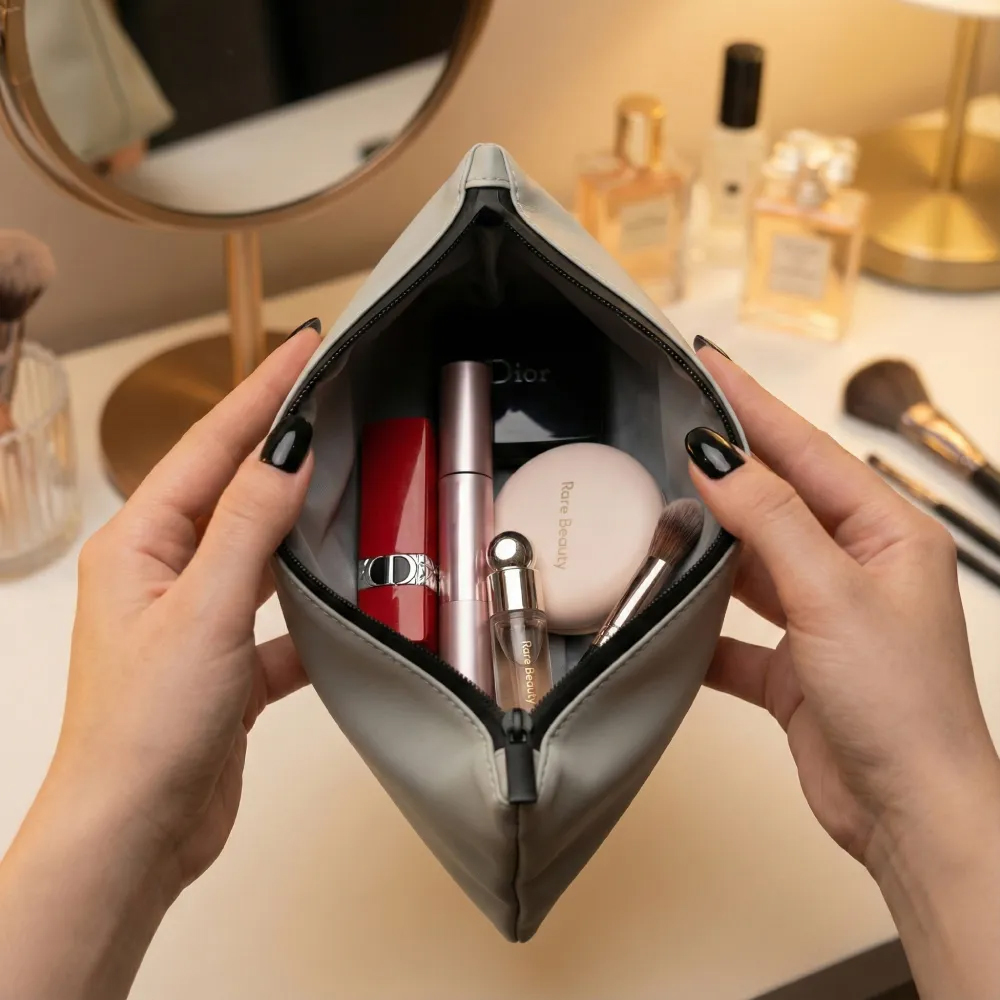 Cosmetic Pouch with Zipper in Soft PU Material - alternate view