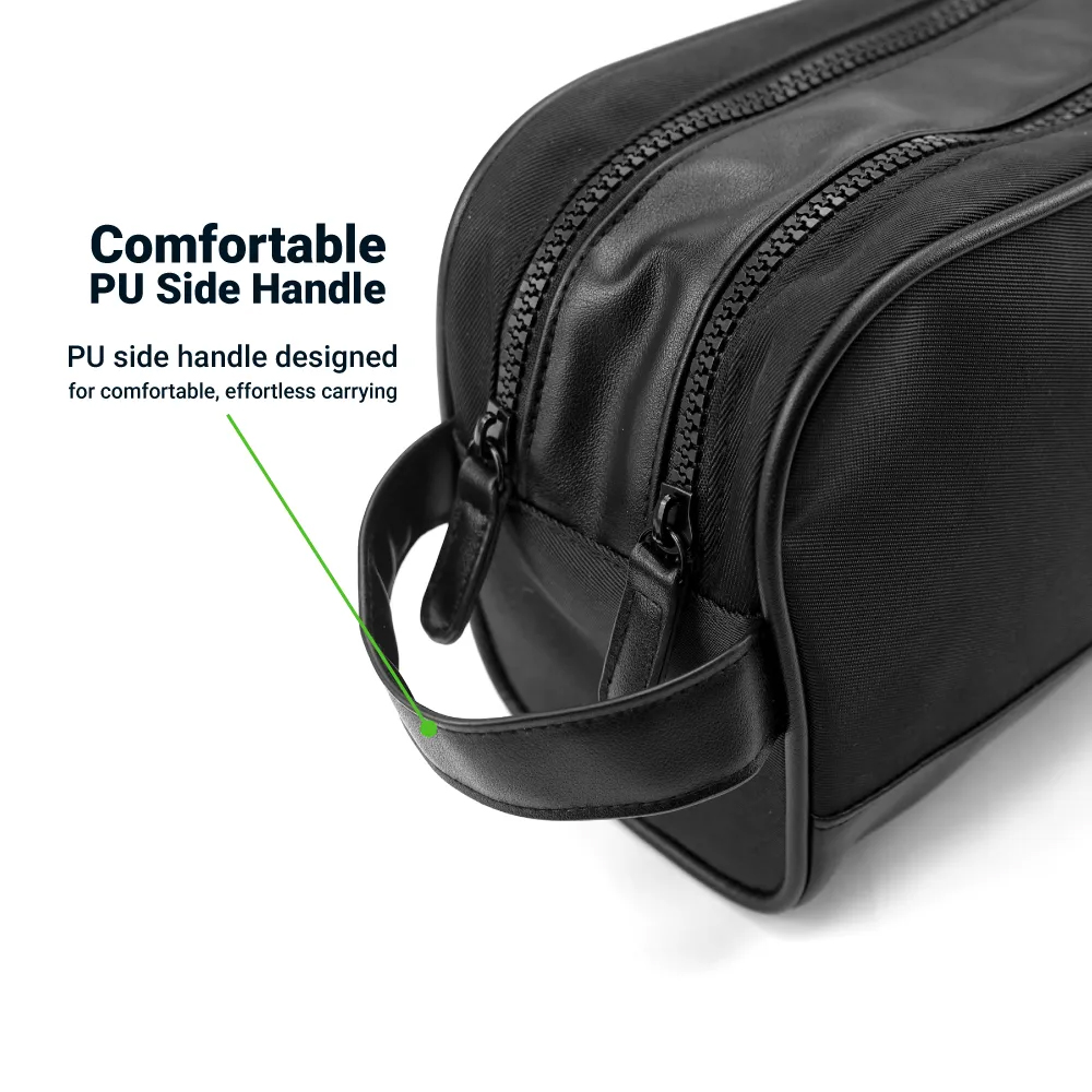 Twill Fabric Utility Pouch with PU Handle, 2 Main Zipper Compartments - alternate view