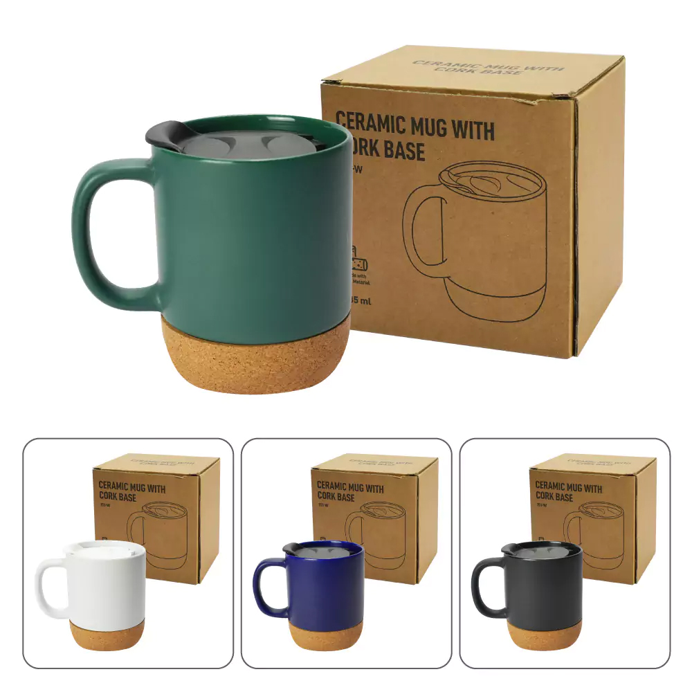 Ceramic Mugs with Lid and Cork Base 385 ml - alternate view