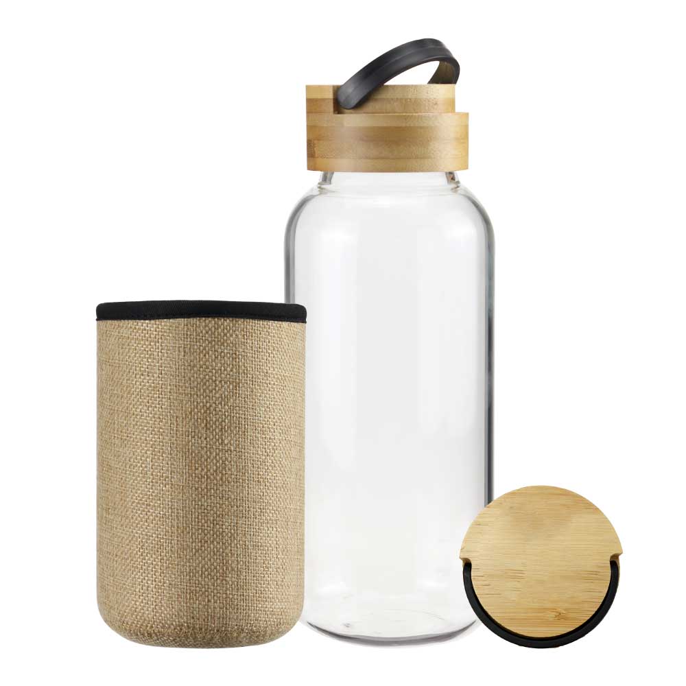 Glass Bottles with Bamboo Lid and Eco Sleeve, 1 liter - alternate view