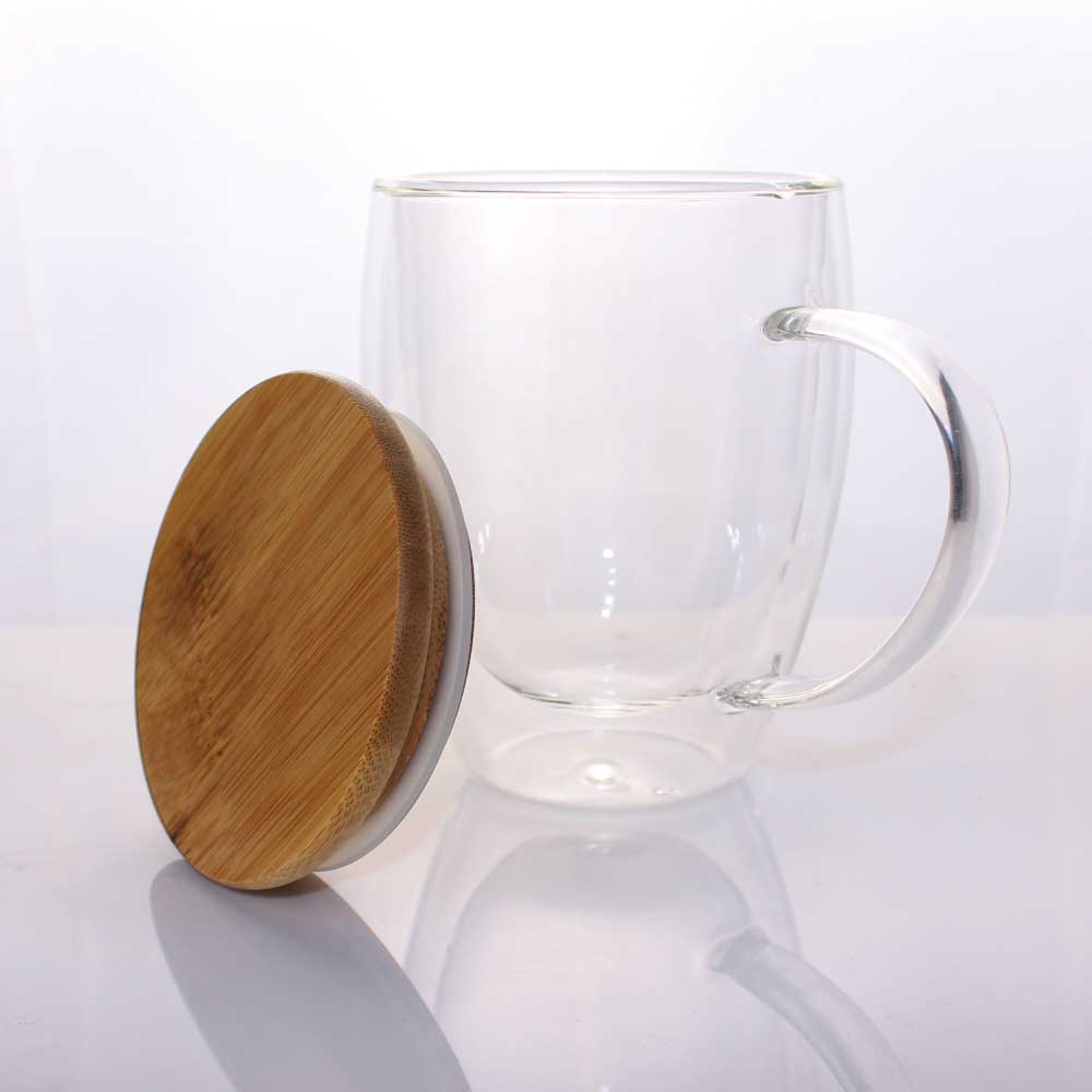 Double Wall Clear Glass Mug with Bamboo Lid - alternate view