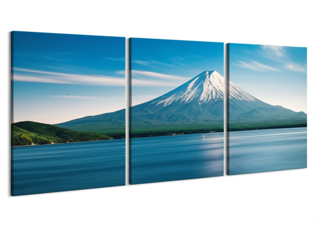 Landscape scene printed on three-panel canvas triptych