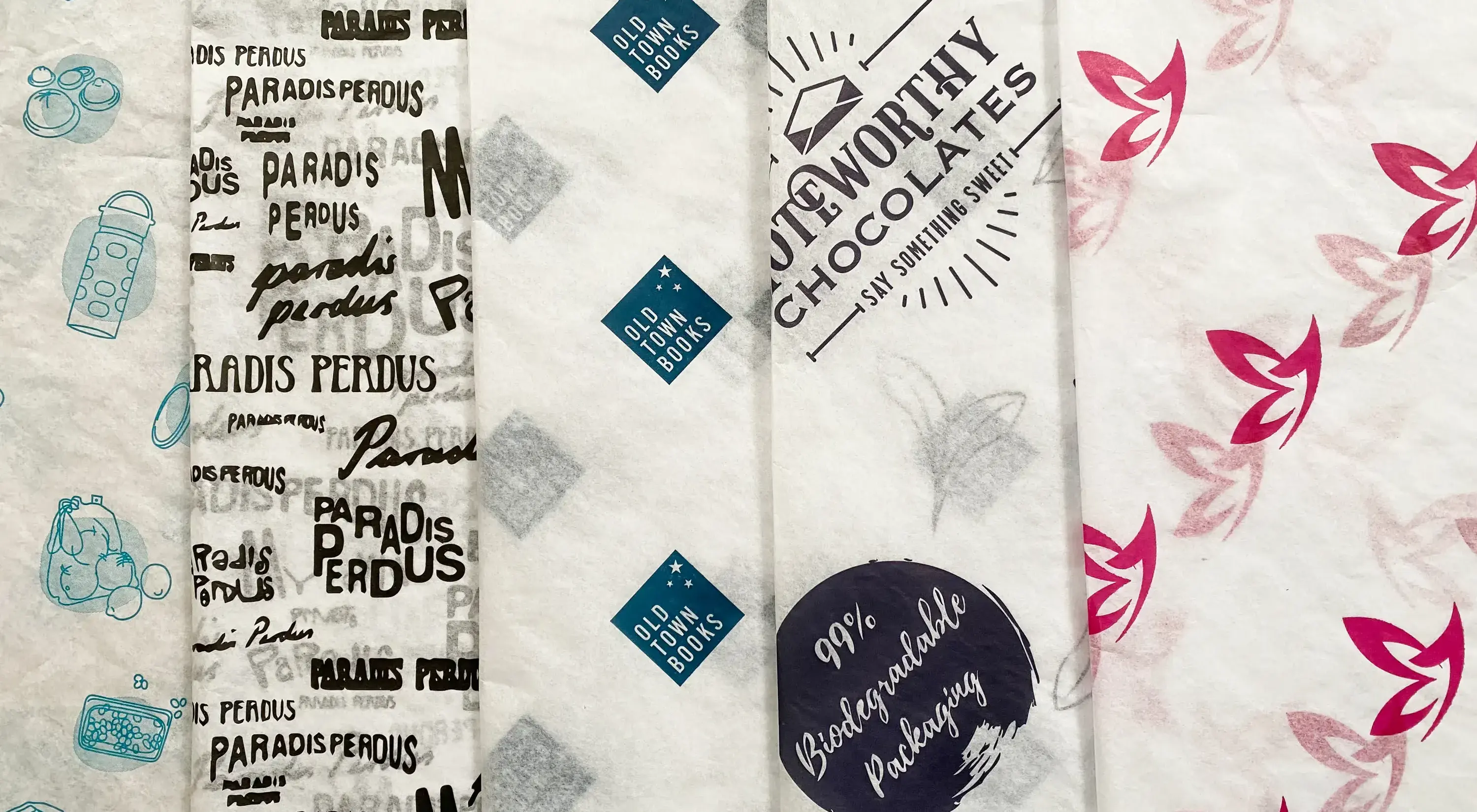 Custom printed tissue paper with repeating logo pattern