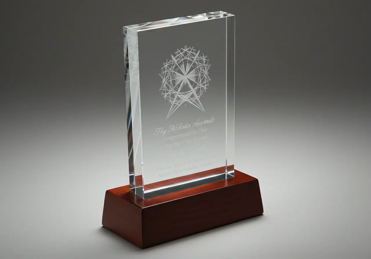 Crystal recognition award with laser etching